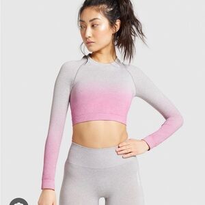 Gym Shark Pink Adapt Ombre Seamless Long Crop Top and Leggings Set